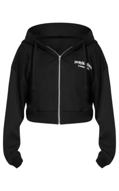 Sale PrettyLittleThing Premium Print Zip Front Hoodie Black