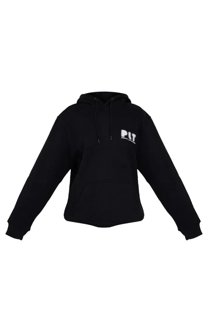PRETTYLITTLETHING Black Printed Oversized Hoodie