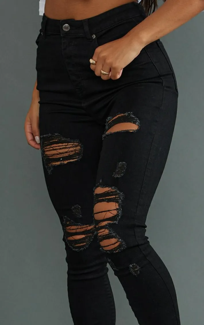 PRETTYLITTLETHING Black Ripped 5 Pocket Skinny Jeans