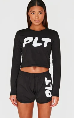 PRETTYLITTLETHING Black Runner Short Pj Set