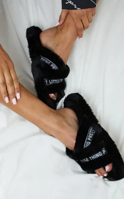 PrettyLittleThing Stocking Stuffers*Satin Logo Tape Cross Strap Slippers