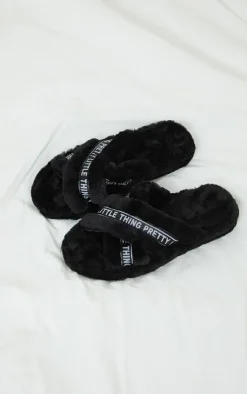 PrettyLittleThing Stocking Stuffers*Satin Logo Tape Cross Strap Slippers