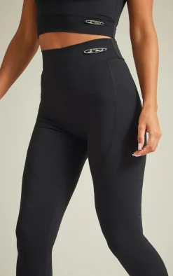 PrettyLittleThing Gym Leggings*Sport Metal Badge Sculpt High Waist Flare Pants