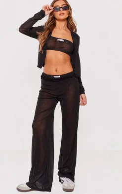 Hot PrettyLittleThing Sheer Burnout Mesh Straight Leg Pants Black