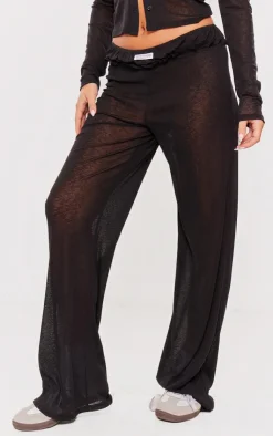 Hot PrettyLittleThing Sheer Burnout Mesh Straight Leg Pants Black
