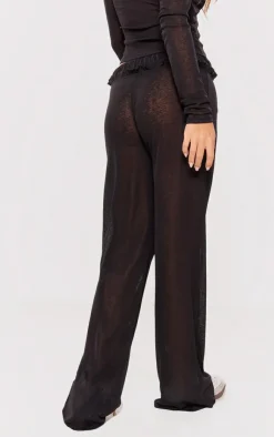 Hot PrettyLittleThing Sheer Burnout Mesh Straight Leg Pants Black