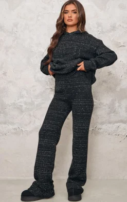 Discount PrettyLittleThing Space Dye Oversized Knitted Hoodie Black