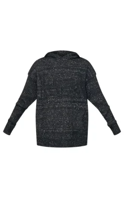 Discount PrettyLittleThing Space Dye Oversized Knitted Hoodie Black