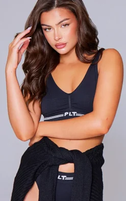 PRETTYLITTLETHING Black Seamless Ribbed Bra