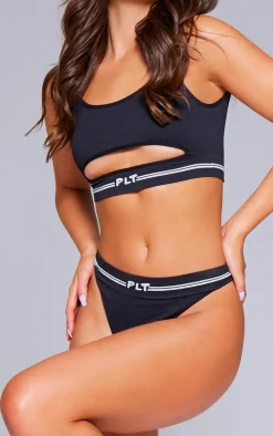PRETTYLITTLETHING Black Seamless Rib Cut Out Bralette