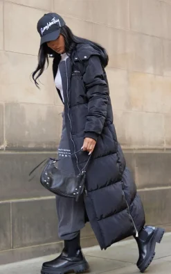 PrettyLittleThing Puffer Jackets*Text Front Maxi Puffer Coat