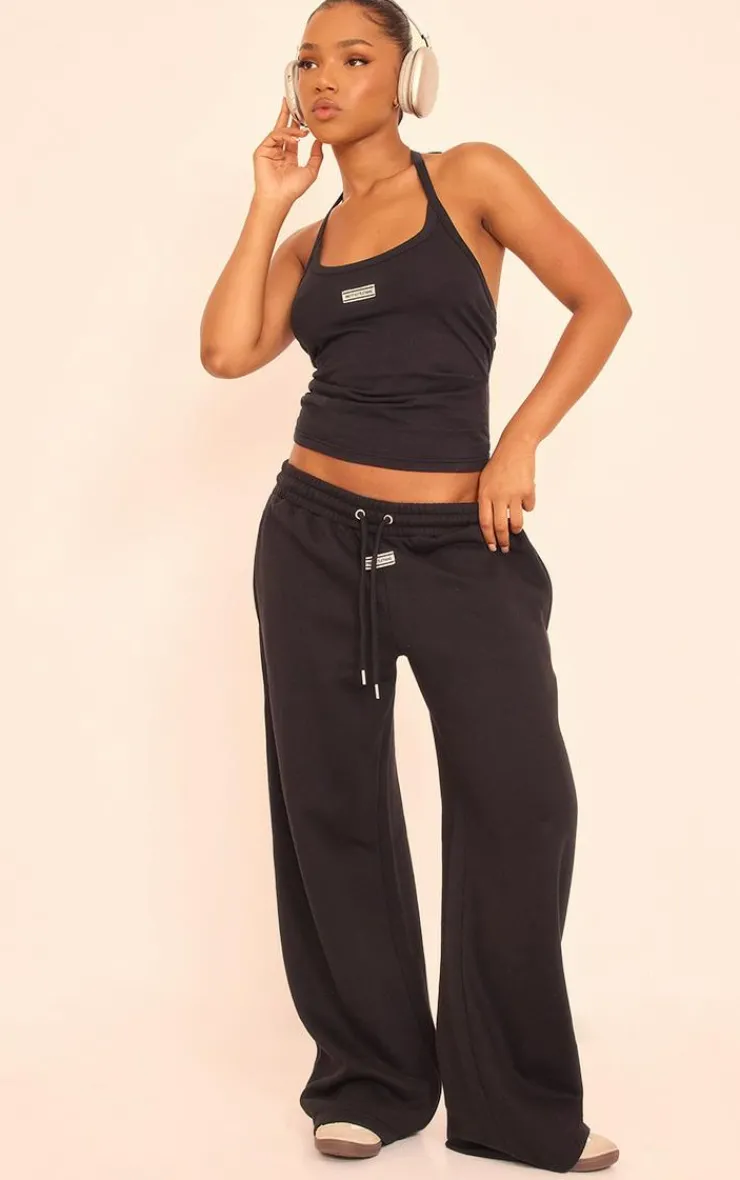 Sale PrettyLittleThing Tab Wide Leg Sweatpants Black