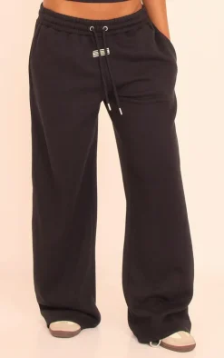 Sale PrettyLittleThing Tab Wide Leg Sweatpants Black