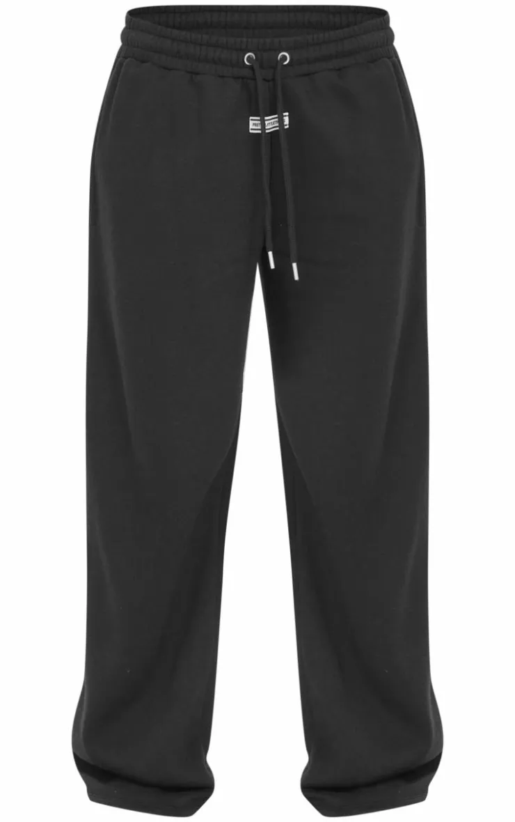 Sale PrettyLittleThing Tab Wide Leg Sweatpants Black