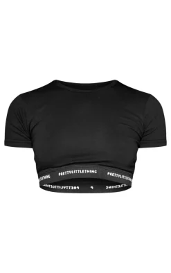 PRETTYLITTLETHING Black Tape Short Sleeve Pj Top
