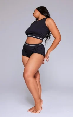PRETTYLITTLETHING Black Vest and Short PJ Set