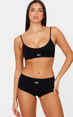 PRETTYLITTLETHING Black Woven Badge Seamless Bralette