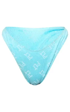 PRETTYLITTLETHING Blue Burnout Towelling High Leg Bikini Bottoms
