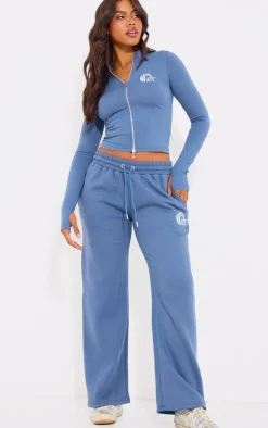 Online PrettyLittleThing Embroidered Graphic Zip Up Long Top Blue