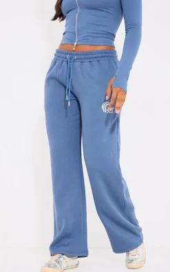 Sale PrettyLittleThing Embroidered Graphic Wide Leg Sweatpants Blue