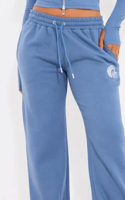 Sale PrettyLittleThing Embroidered Graphic Wide Leg Sweatpants Blue