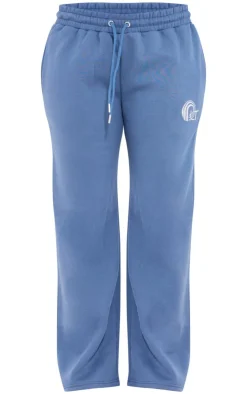 Sale PrettyLittleThing Embroidered Graphic Wide Leg Sweatpants Blue