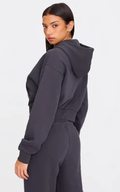 New PrettyLittleThing Borg Graphic Zip Up Hoodie Blue Grey