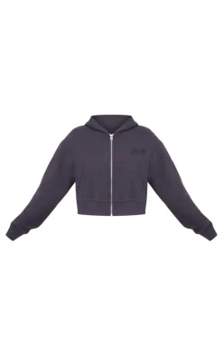 New PrettyLittleThing Borg Graphic Zip Up Hoodie Blue Grey