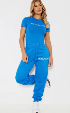 Outlet PrettyLittleThing Logo High Waisted Cuffed Sweatpants Blue