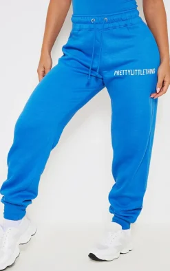 Outlet PrettyLittleThing Logo High Waisted Cuffed Sweatpants Blue
