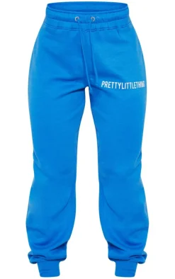 Outlet PrettyLittleThing Logo High Waisted Cuffed Sweatpants Blue