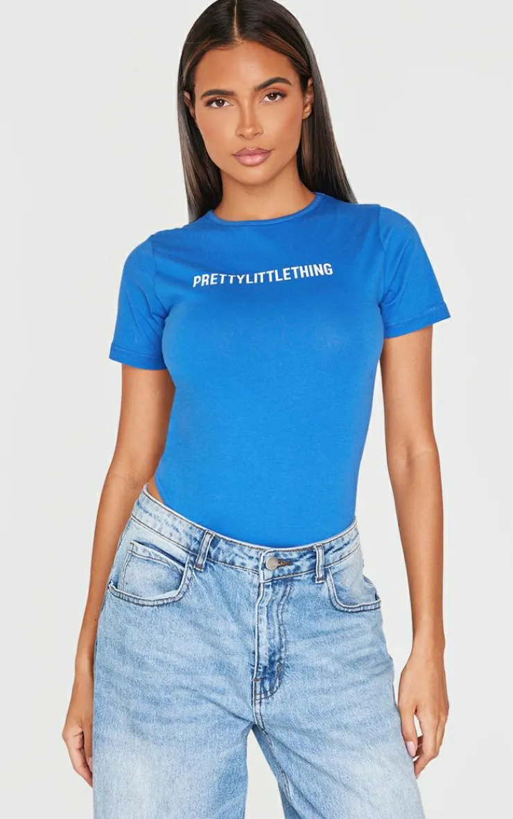 Best PrettyLittleThing Logo Short Sleeved Bodysuit Blue