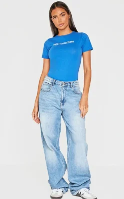 Best PrettyLittleThing Logo Short Sleeved Bodysuit Blue
