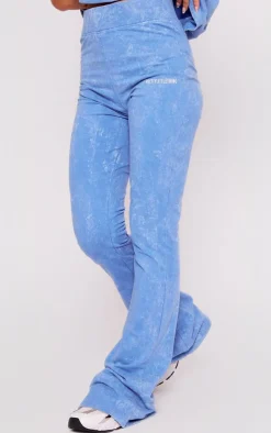 Best PrettyLittleThing Print Washed High Waist Flared Pants Blue
