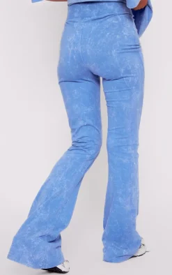 Best PrettyLittleThing Print Washed High Waist Flared Pants Blue