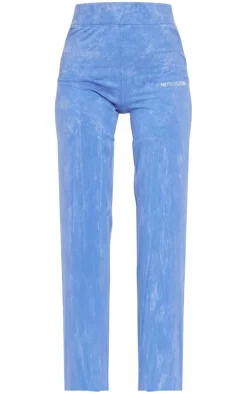 Best PrettyLittleThing Print Washed High Waist Flared Pants Blue