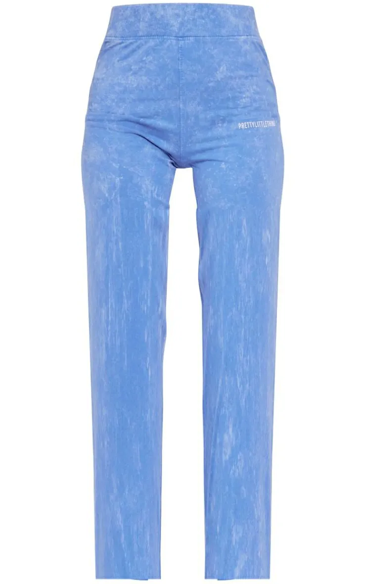 Best PrettyLittleThing Print Washed High Waist Flared Pants Blue