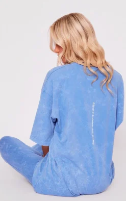 Online PrettyLittleThing Print Washed Oversized T-shirt Blue
