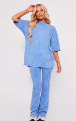 Online PrettyLittleThing Print Washed Oversized T-shirt Blue
