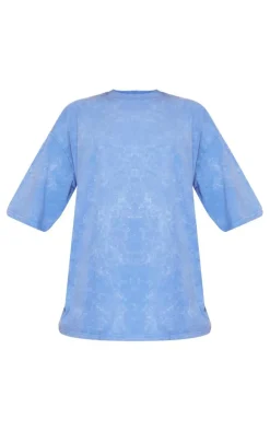 Online PrettyLittleThing Print Washed Oversized T-shirt Blue