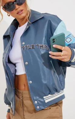 PrettyLittleThing Bomber Jackets*Worldwide Graphic Faux Leather Bomber Jacket