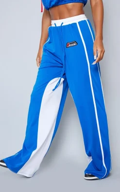 PrettyLittleThing Blue Sweatsuits*Tricot Panelled Wide Leg Sweatpants