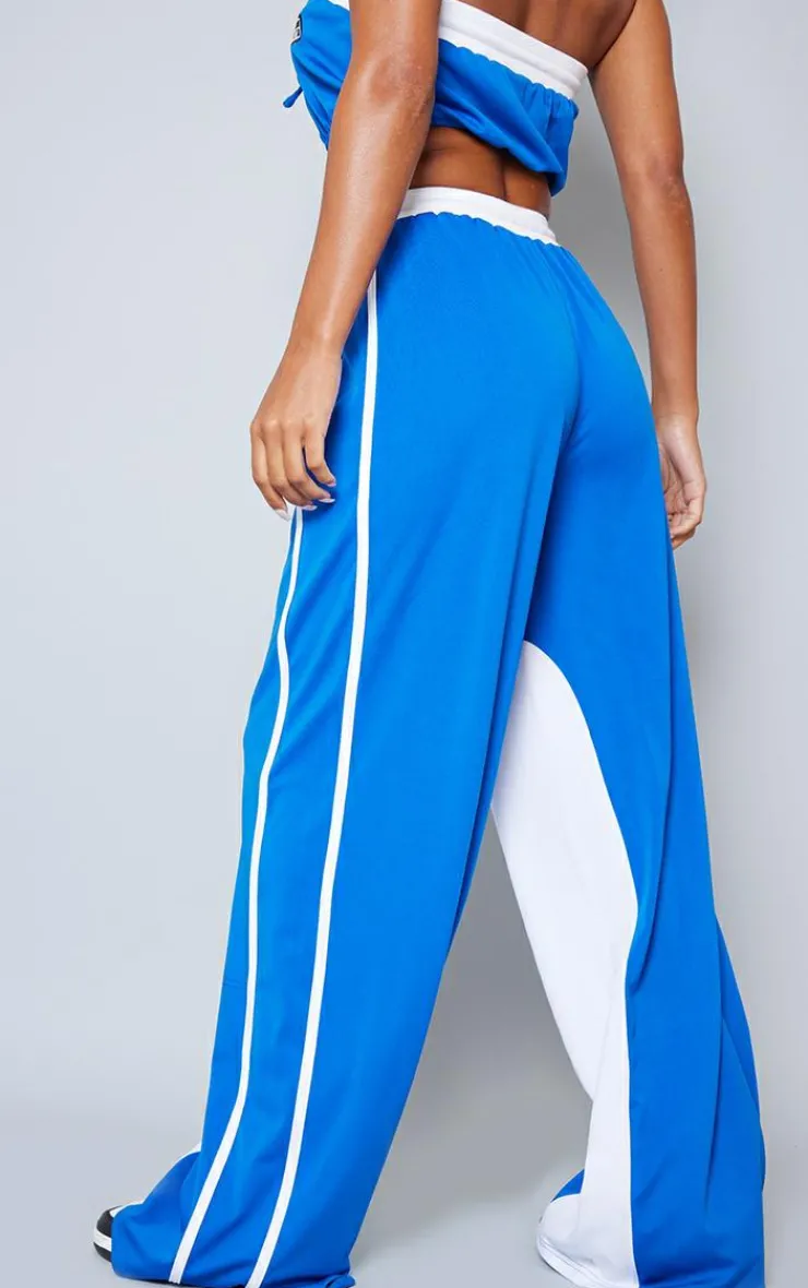 PrettyLittleThing Blue Sweatsuits*Tricot Panelled Wide Leg Sweatpants