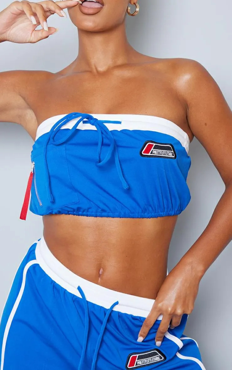 PrettyLittleThing Blue Sweatsuits*Tricot Panelled Wide Leg Sweatpants