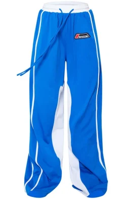 PrettyLittleThing Blue Sweatsuits*Tricot Panelled Wide Leg Sweatpants