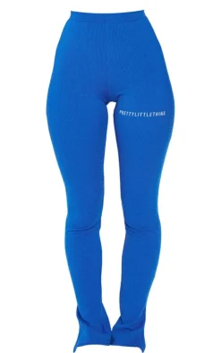 Sale PrettyLittleThing Rib Split Hem Leggings Bright Blue
