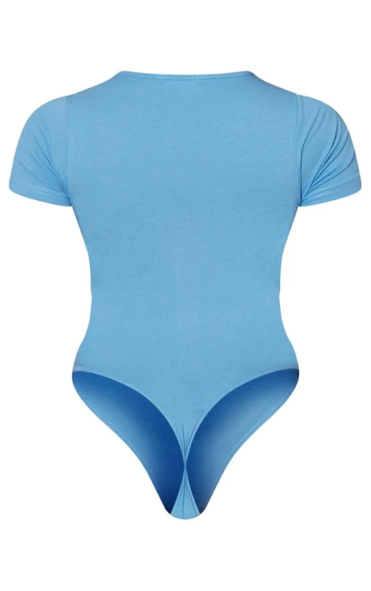 PrettyLittleThing Blue Sweatsuits*Logo Short Sleeved Bodysuit