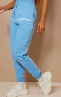 PrettyLittleThing Blue Sweatsuits*Logo High Waisted Cuffed Sweatpant