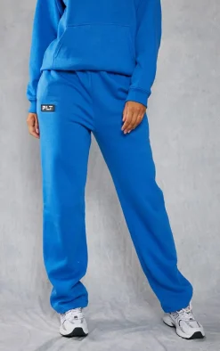 Outlet PrettyLittleThing Logo Badge Detail Straight Leg Sweatpants Bright Blue