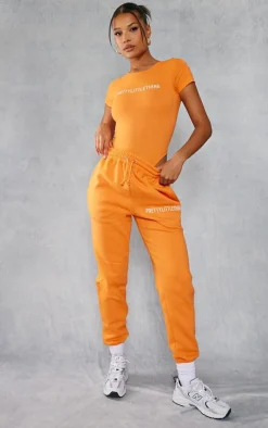 New PrettyLittleThing High Waist Cuffed Sweatpants Bright Orange